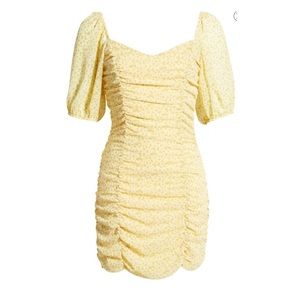 Yellow Floral Ruched Dress